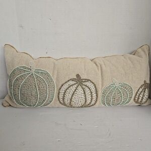 Rachel‎ Ashwell Shabby Chic Rectangle 28"x12" Beaded Pumpkin Pillow Holiday Fall